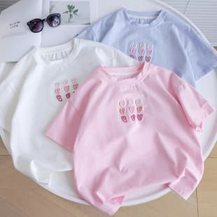 Girls Short Sleeve T-Shirt 2025 New Summer Cotton Fashionable Embroidered Top Middle Big Child Little Girl Kids Half Sleeve Trendy