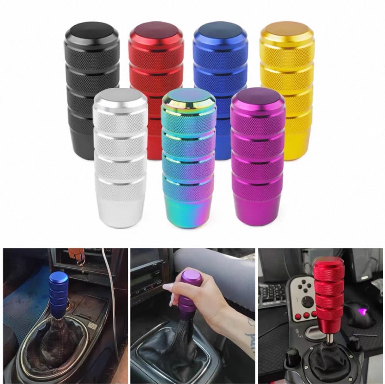 Auto Modified Manual Shift Anti-slip Aluminum Knurled Shift Knob Gear Shift Lever Iridescent Baked Blue Gear Knob Handle