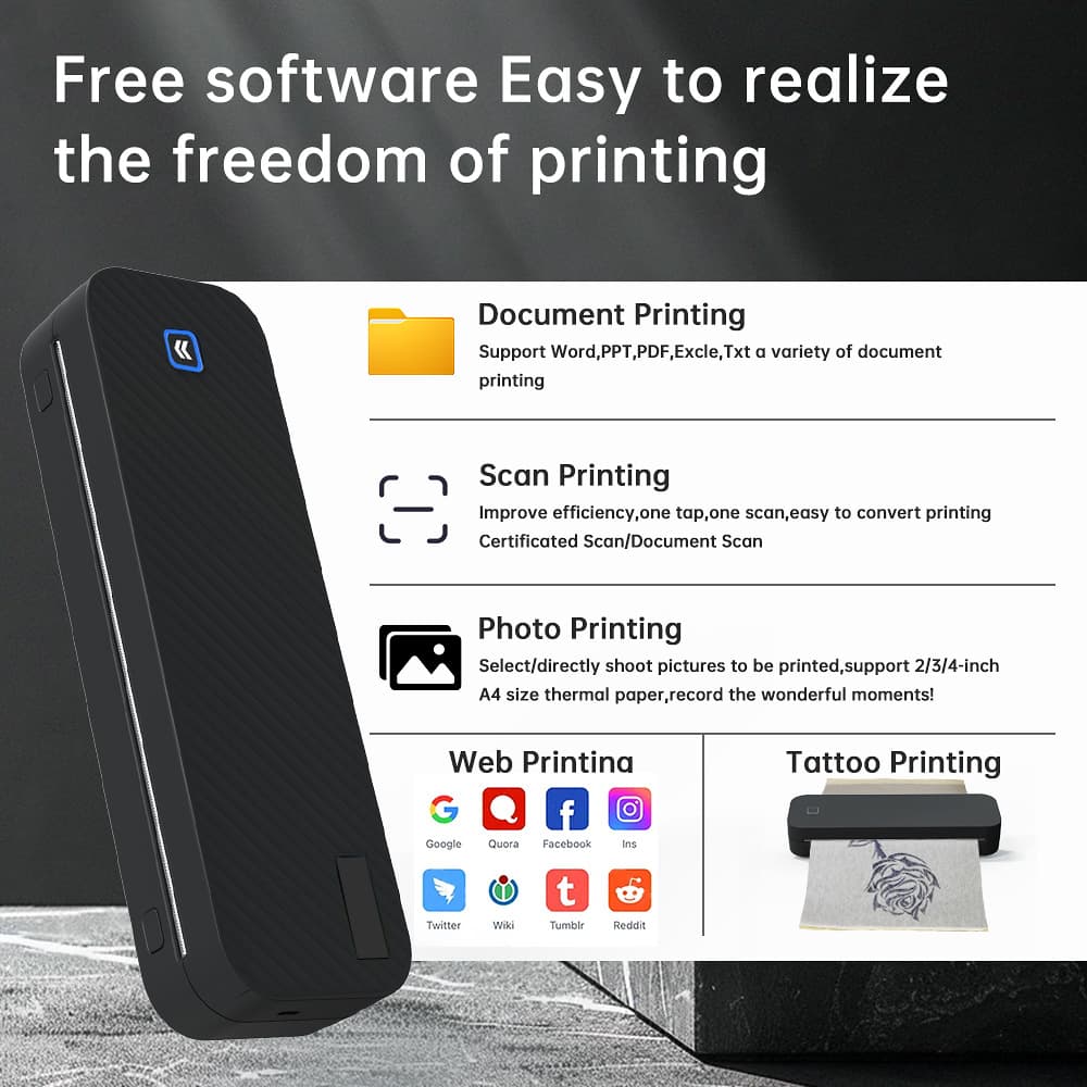 D210 A4 Thermal Printer: Global Use, 17-Language App Portable Global