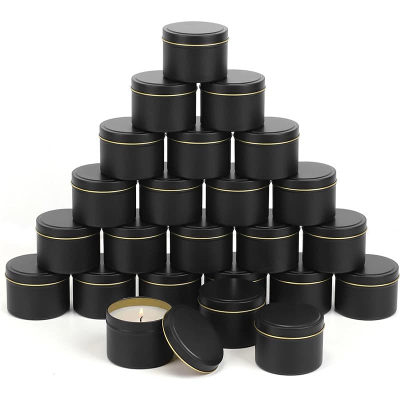 4OZ Convex Lid Metal Aromatherapy Candle Jar with Cover, Classic Matte Black, Scent Stone, Candle Making Packaging Tin