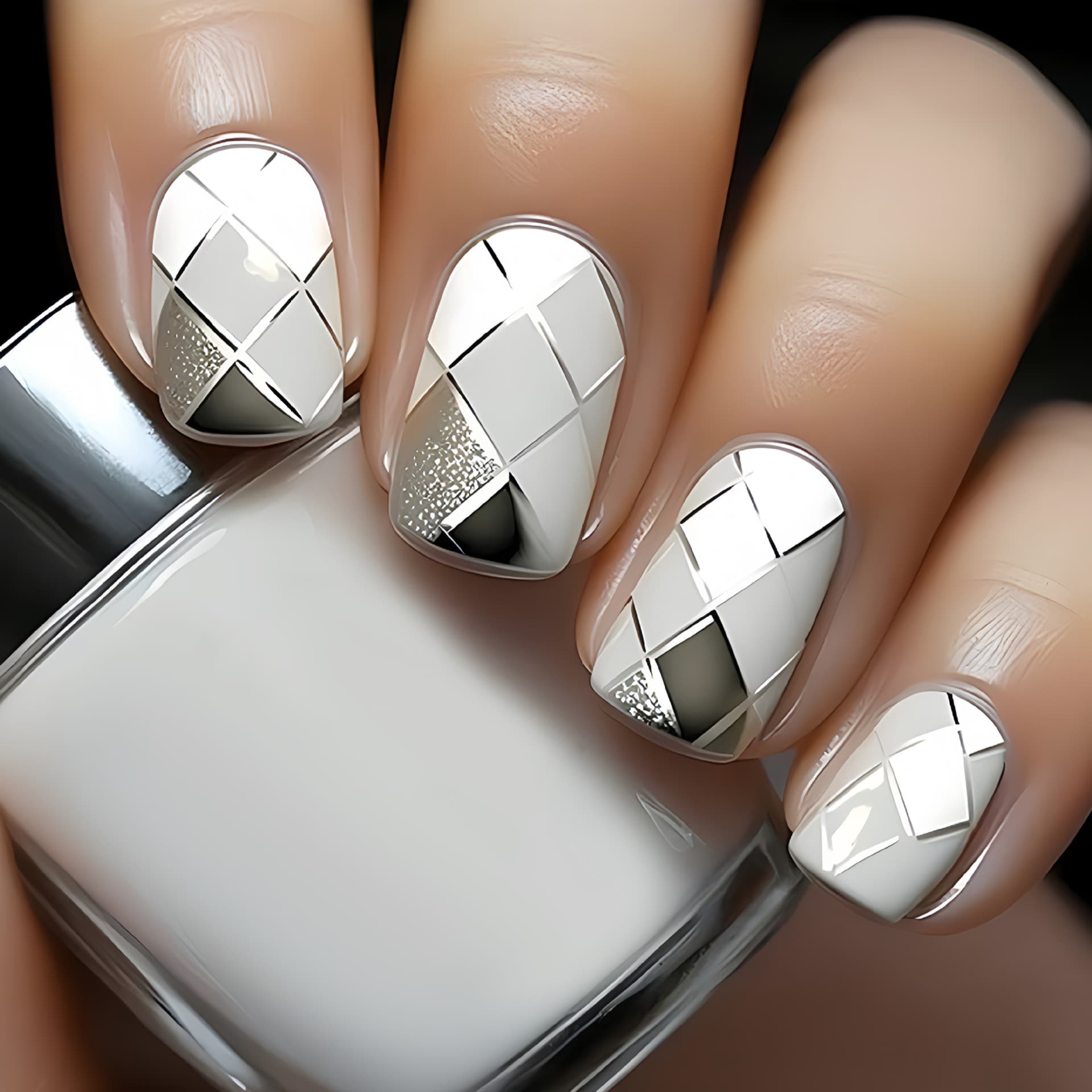 European and American short press-on nails, gray and white plaid false nails, nail art stickers