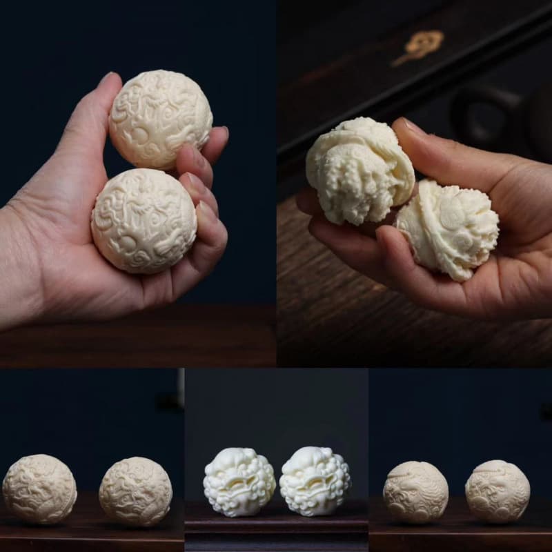 Ivory Fruit Carving Brave Lion Head Health Ball Wood Text Play Walnut Dragon and Phoenix Plate Play Handball Hand Piece Wholesale