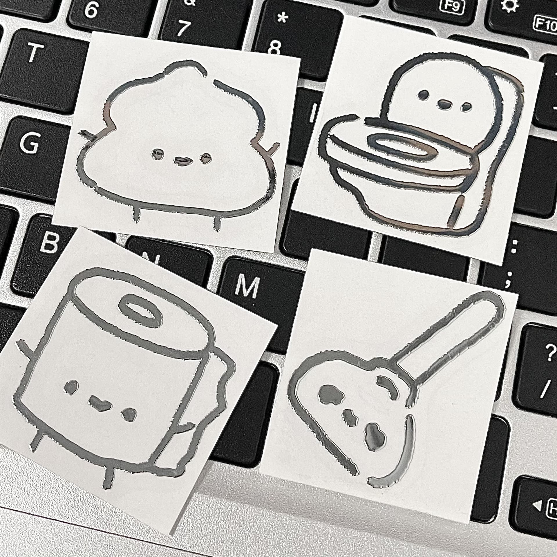 Cartoon Toilet 4-Piece Set 3D Metal Sticker Creative Waterproof Decorative Sticker Premium for Phone and Laptop