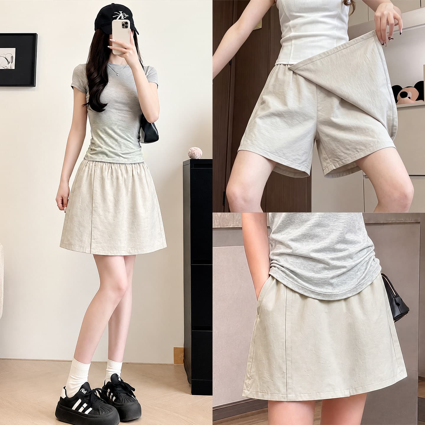 Ice Silk Cargo Shorts Women's Summer Thin Quick-drying Sports Shorts for Small People 50% Fat MM Large Size Slimming A-Line Skirts