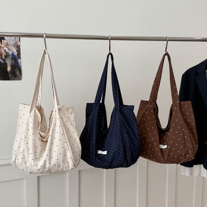 Fresh and Stylish Polka Dot Canvas Bag, Casual Large-Capacity Student Class and Commuting Bag, Niche Daily Tote Bag for Women