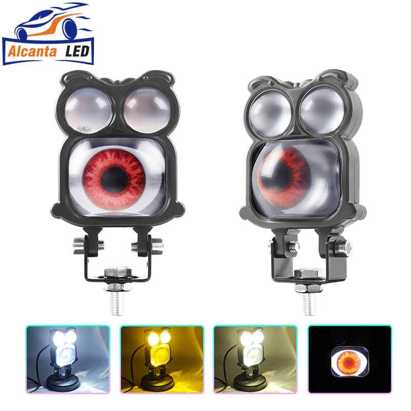 Devil's eye shape LED car light super bright spotlight white and yellow two-color electric car light modified waterproof strong light headlight