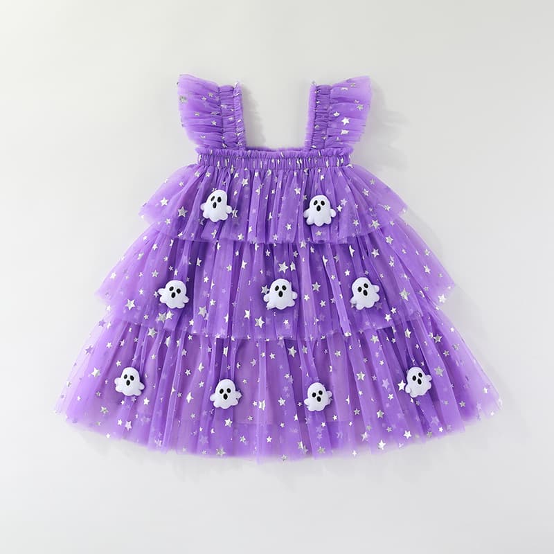 European and American children's Halloween flying sleeve suspender cake skirt holiday dress children's skirt Amazon's popular ghost pumpkin style