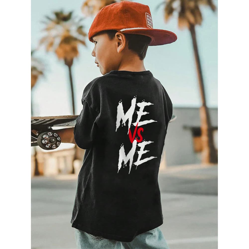 Loose Fit Children's American Street Dance Letter Print Short Sleeve T-Shirt Casual Comfortable Polyester Top for Kids