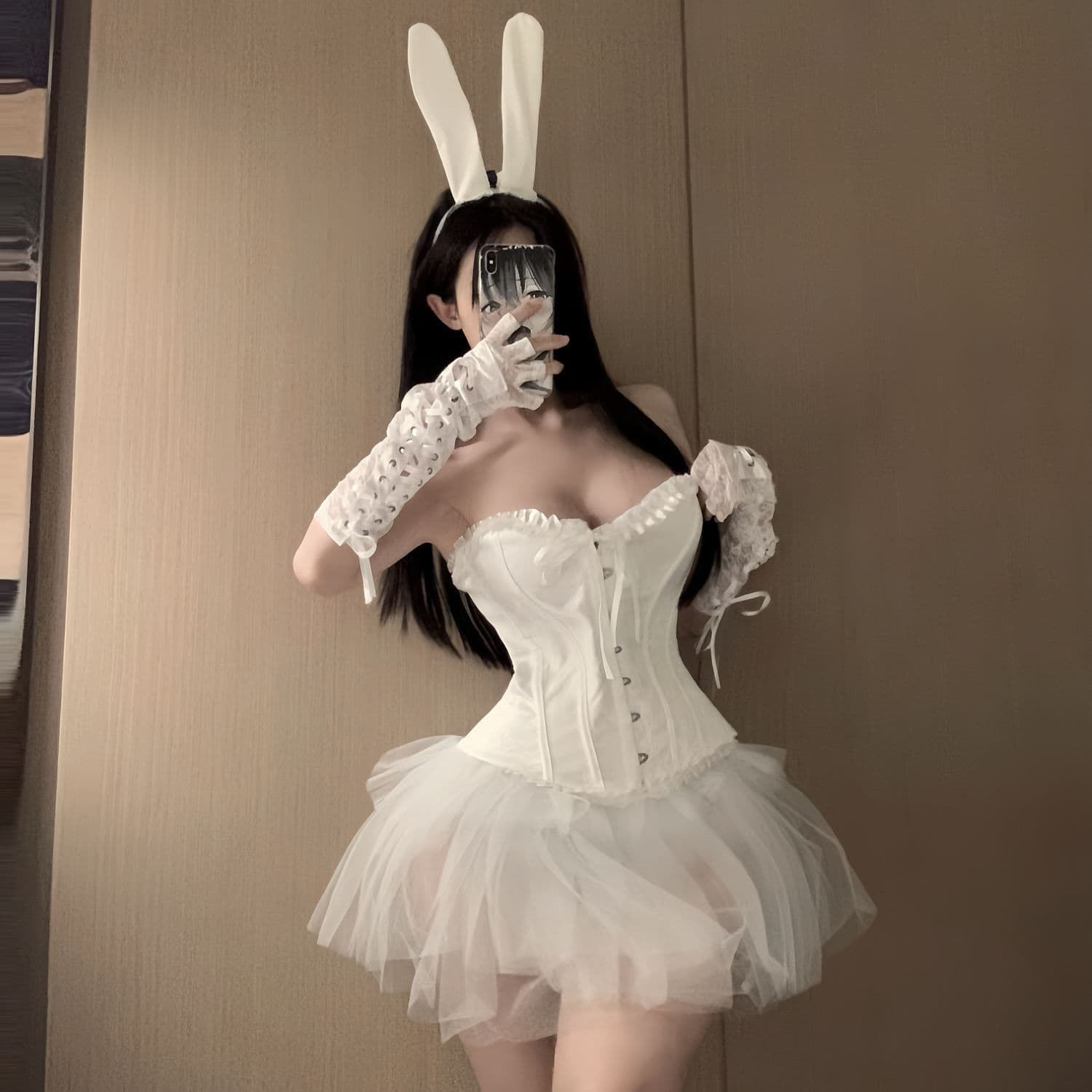 Sexy Lace Bodysuit Uniform Set Pure Desire Waist-Cinching Vest Underwear Role-playing Costume Polyester Fabric Women's Suit