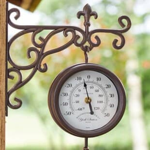 Double-Sided Wall Clock One Side Thermometer One Side Wall Clock Wrought Iron Decorative Wall Clock