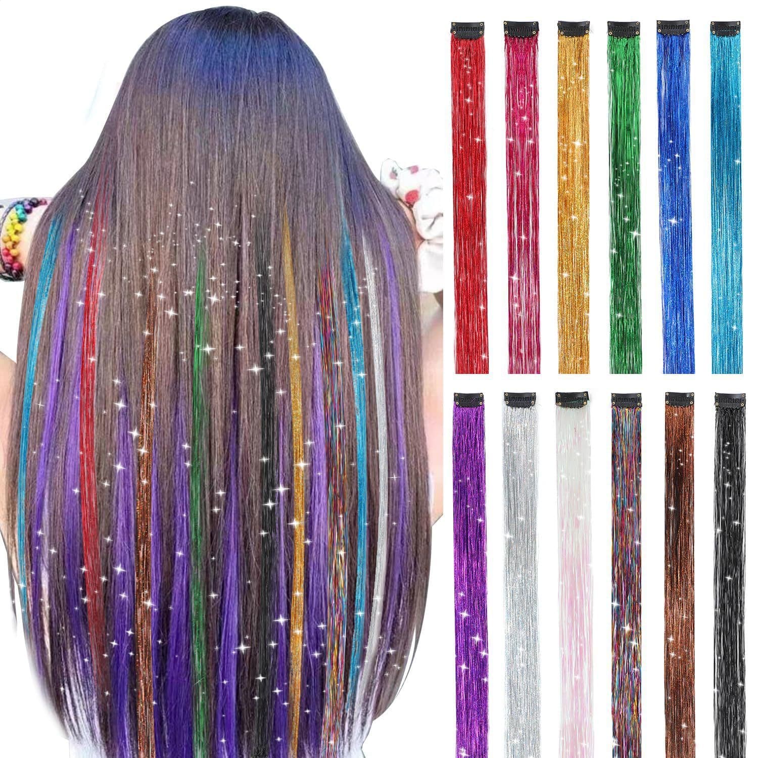 BB Clip Gold Wire Hair Extension One-Piece Colorful Laser Fiber Hairpiece for Women and Children Colorful Ribbon Hair Extension