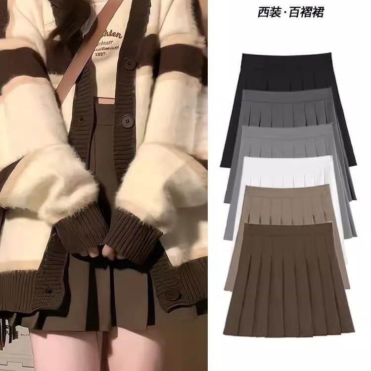 Khaki Pleated Skirt Women Half Skirt Spring Summer Autumn New Short Skirt High Waist Umbrella Skirt Slim JK Maillard A-line Skirt