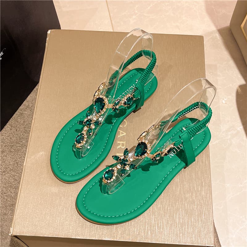 Women's Sandals 2026 Summer New Large Rhinestone Fashion European & American Plus Size 41-42 Women's Sandals