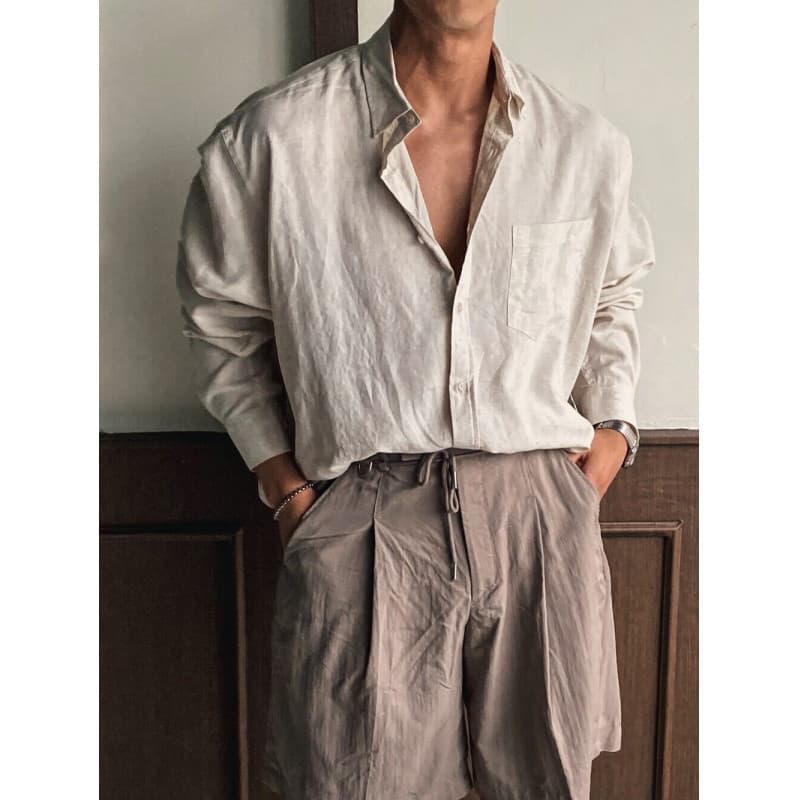 Old Money Style Ins Breathable Cotton Linen Shirt for Men Thin Long Sleeve Casual Loose High-End Linen Shirt