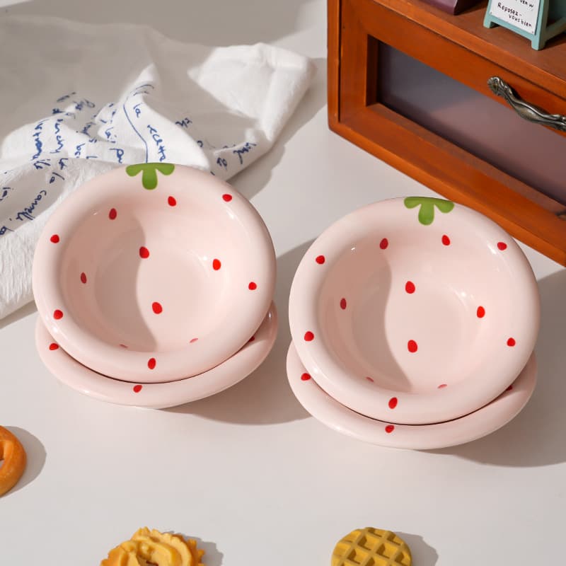 Stylish Strawberry Cute Ceramic Plate for Home Use, Pretty Dish for Serving Food, Dipping Sauce Dish, Seasoning Plate