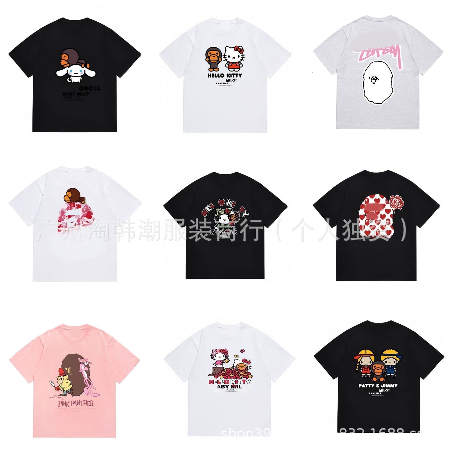 Correct Version Trendy Brand Cross-Border Ecommerce Explosive Korean Monkey Head Sanrio Collaboration Loose Casual Short Sleeve