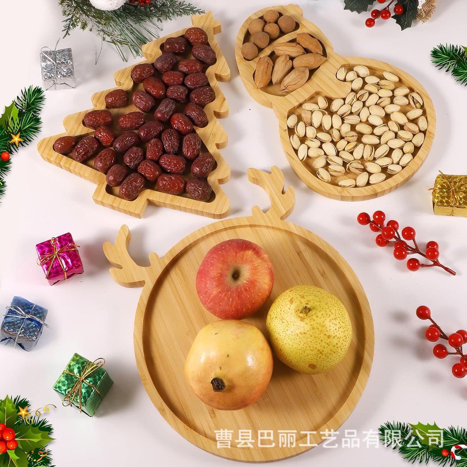 New Adorable Christmas Tree-themed Bamboo Plates, Decorative Party Tableware for Restaurant Desserts and Snack Trays