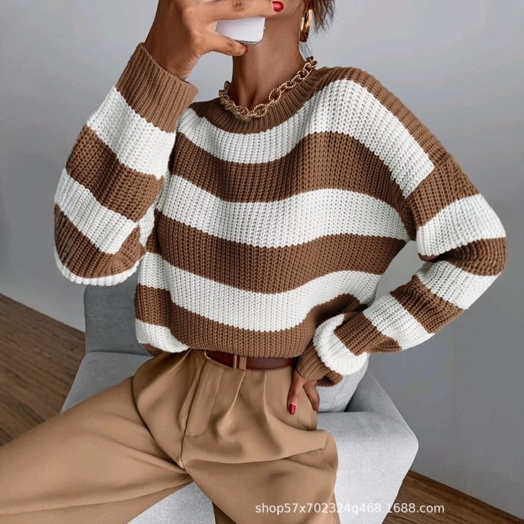Loose Long Sleeve Striped Knitwear Women's Sweater Thick Winter Fashion Casual Comfortable Breathable Female Pullovers