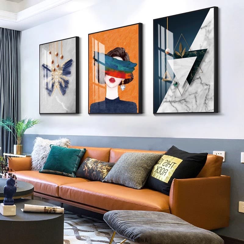 Living Room Decorative Painting Luxury High-End Sofa Background Wall Art Elegant Large Wall Painting Triptych Mural