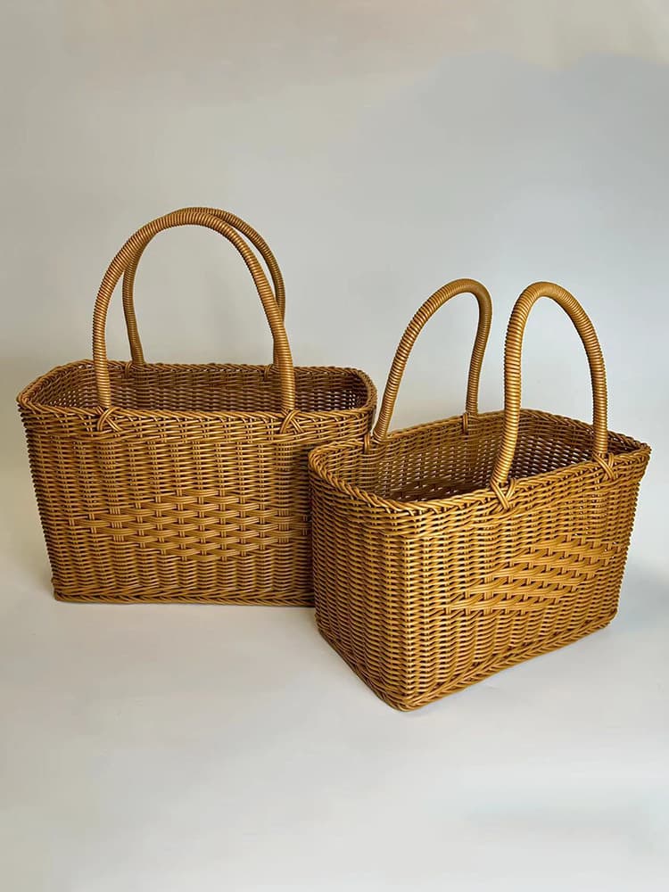 Chinese knot shopping basket, picnic basket, bath basket, handmade imitation rattan woven vegetable basket.
