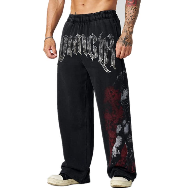 YOUNGLA New American Style Men's Athletic Pants for Gym, Fitness, Running, Training, Printed Loose Casual Long Pants
