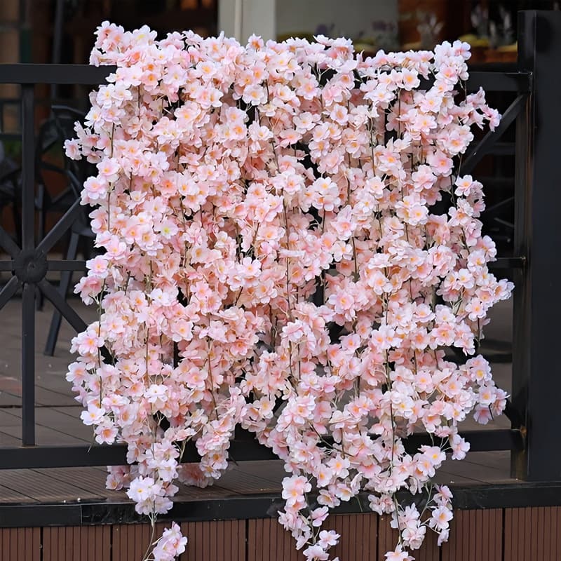 135cm 18-Head Artificial Cherry Blossom Vine Rattan Plastic Silk Fabric Fake Flowers Spring Festival Hanging Wall Wrapping Decoration