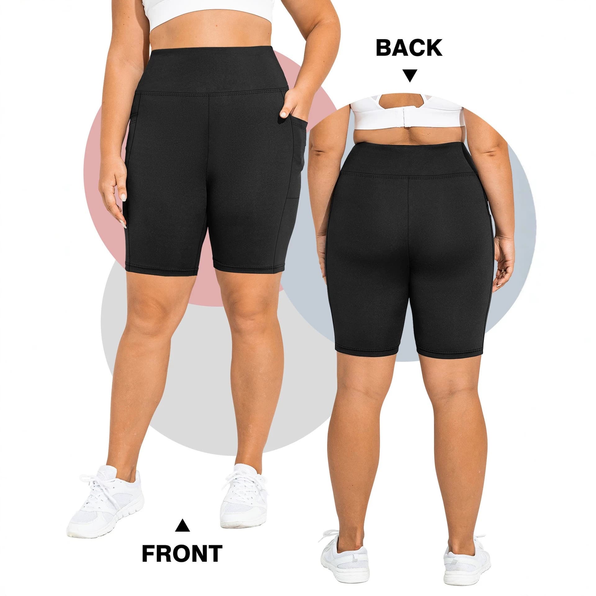 TEMU Pocket 5-Inch Yoga Shorts for Women, Plus Size High-Waist Leggings, Tight Yoga Pants