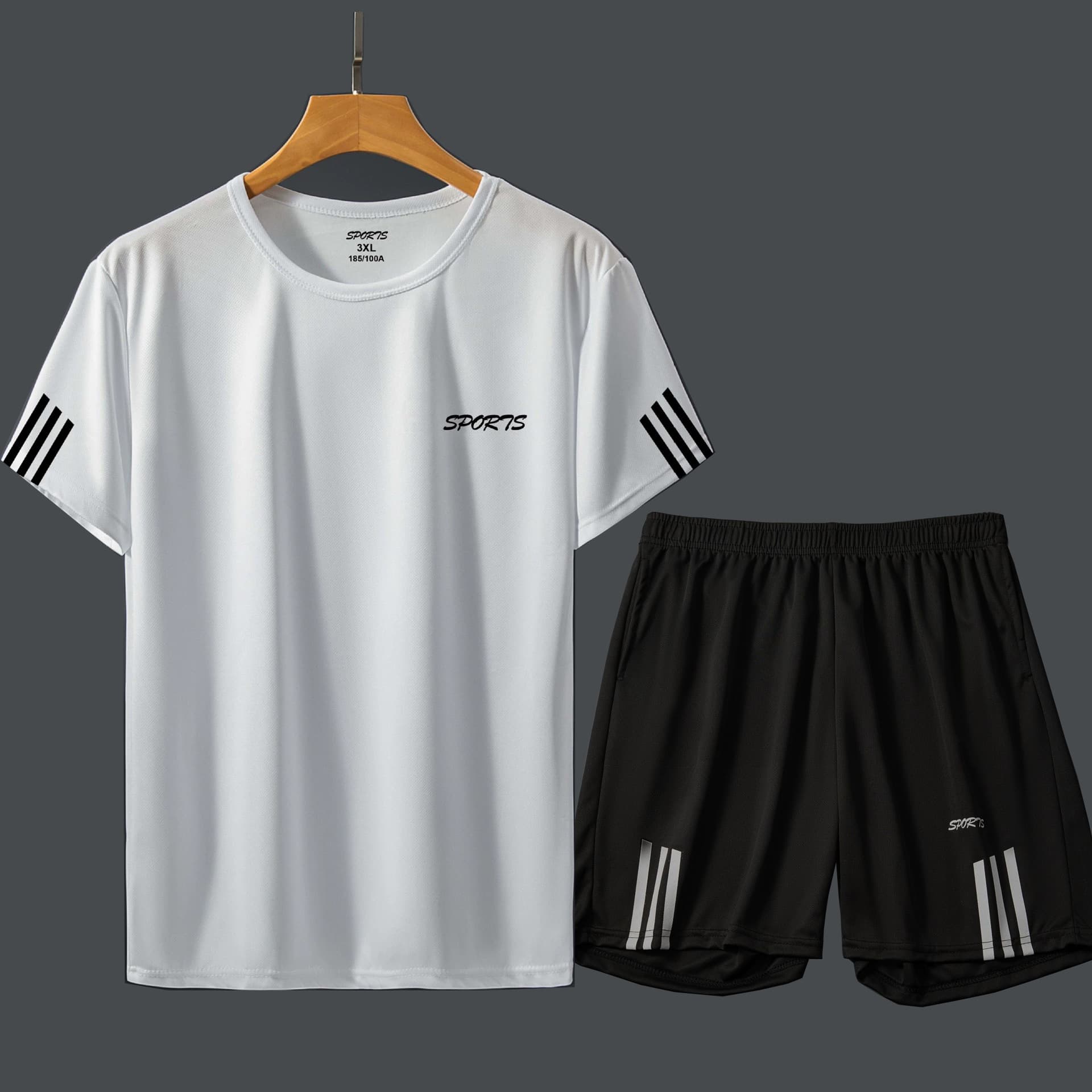 Men's Summer Sports Suit Casual Gym Running Outfit Loose Round Neck Custom Print Quick Dry Two-Piece Set