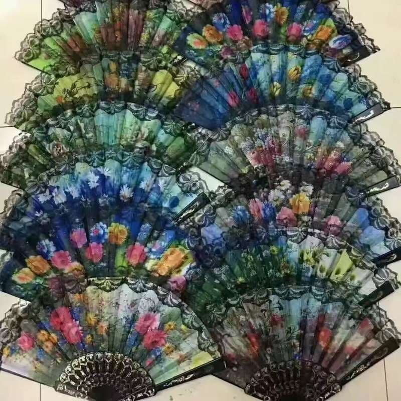 Black pole lace fan Chinese style dance prop plastic classical female fan exquisite plastic gift fan