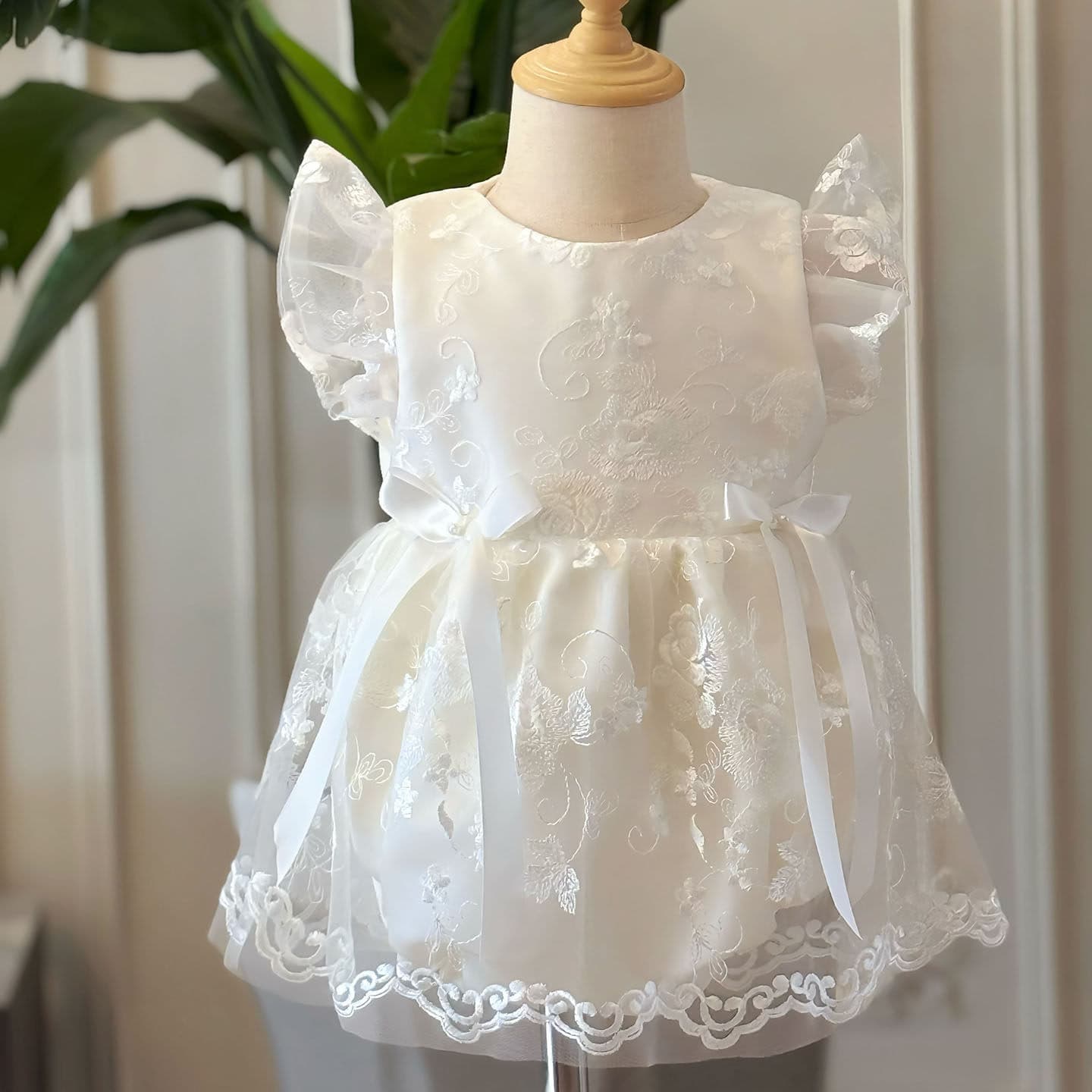 Flower Girl Wedding Dress for Little Girl Birthday First Birthday Party Baby Bodysuit High-End Lace Princess Gown