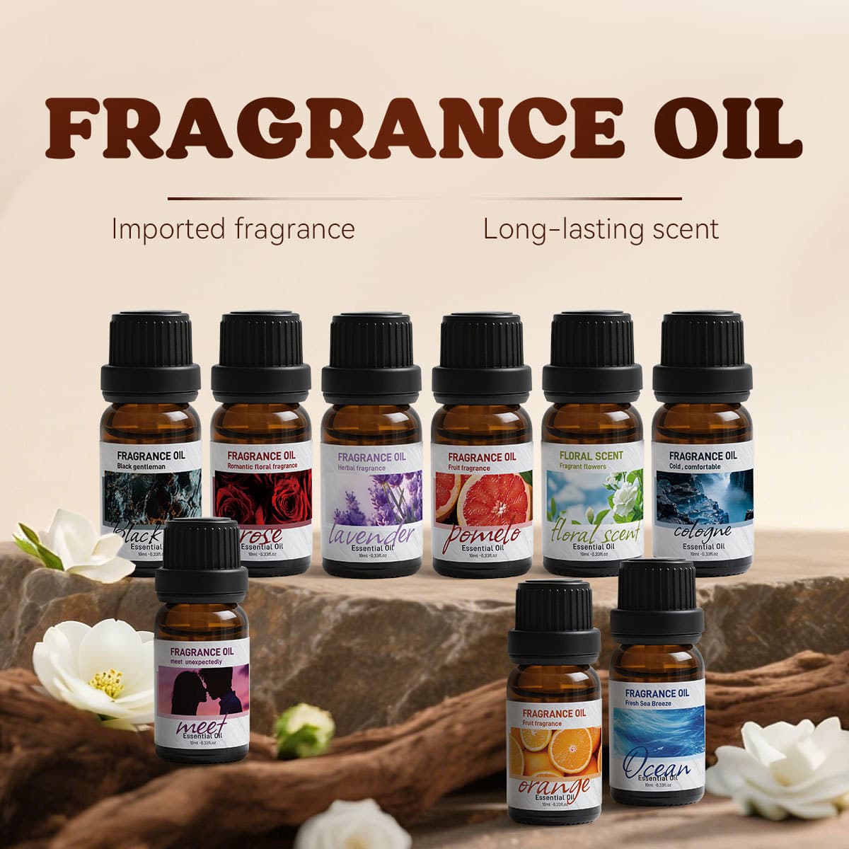 10ML Aromatherapy Essential Oil Diffuser Stone Oil-Based Refill Liquid Deodorizing Long-Lasting Fragrance Liquid Cross-Border Wholesale