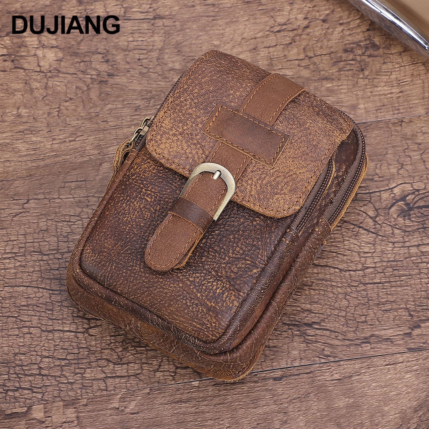 Cross-Border Hot Selling Matte Leather Waist Bag Men's Outdoor Casual Sports Phone Bag Top Layer Cowhide Genuine Leather