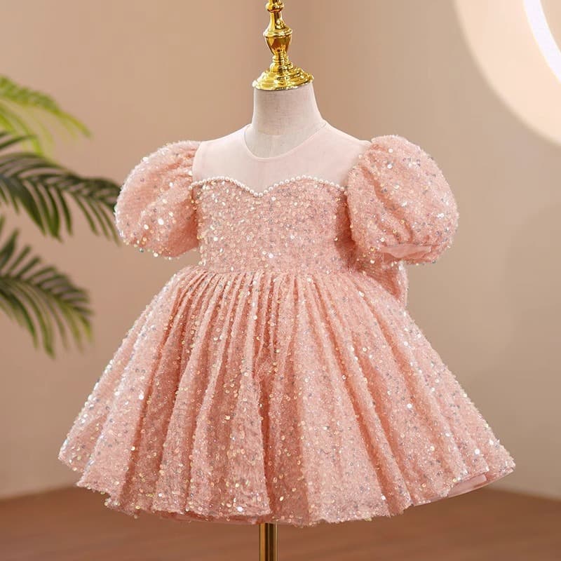 2024 New Arrival Sequins Styline Flower Girl Princess Dress with Veil, Piano Performance Outfit, Host Winter Wear for Girls