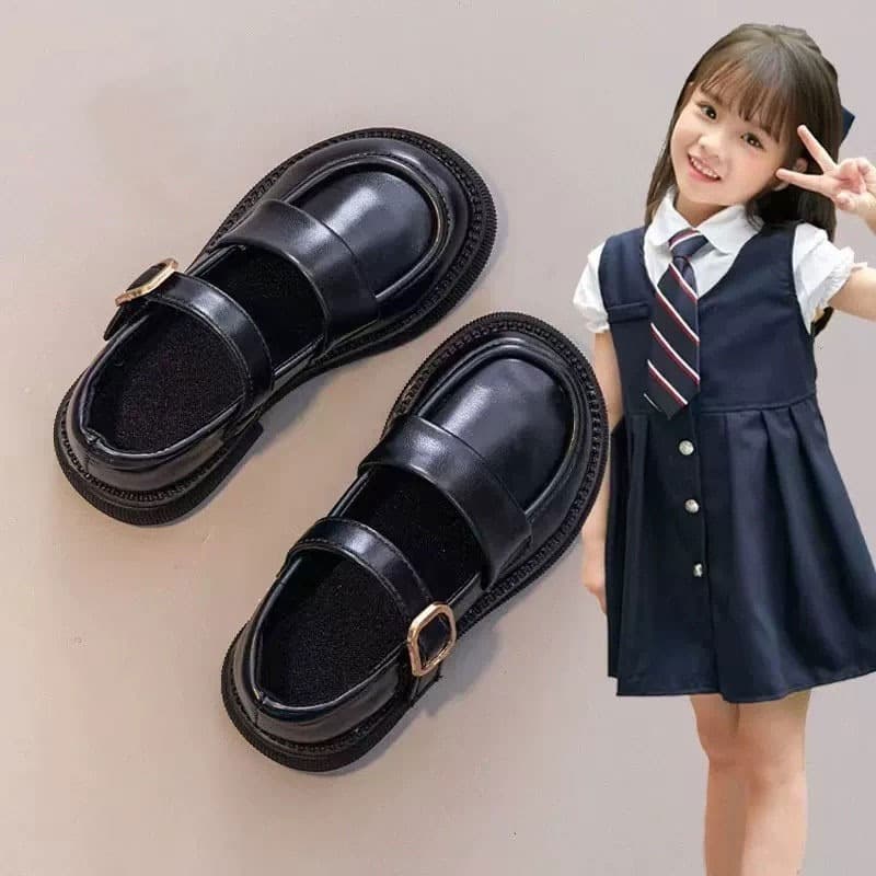 Girls' shoes, children's princess leather shoes, 2025 spring and autumn new style loafers, black soft sole, British style.