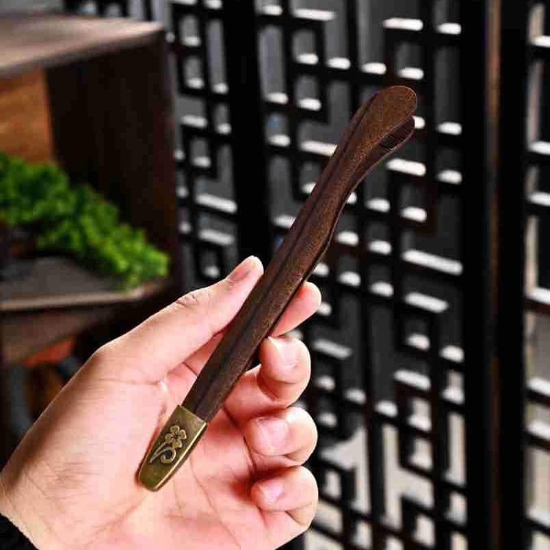 Alloy Head Tea Tongs, Ebony Solid Wood Tea Leaf Tongs, Tea Cup Tongs, Kung Fu Tea Ware Accessories, Anti-Slip Household Tea Tools