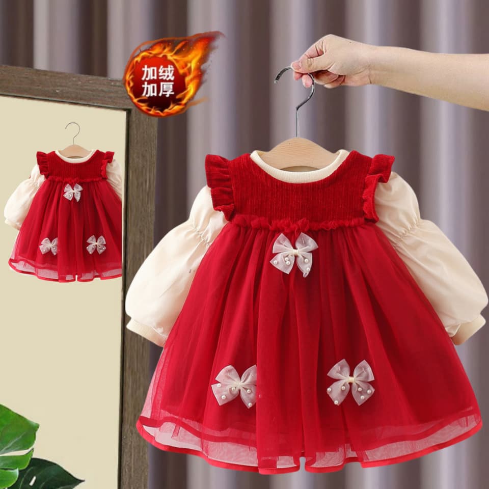 3167 New Children's Dress with Fleece Lining, Baby Birthday Party Dress, Cute Autumn Girls Princess Dress