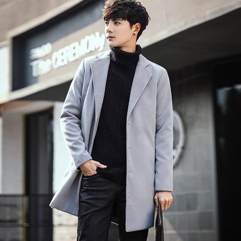 2021 Autumn and Winter New Men's Woolen Coat Korean Slim-fit Mid-length Coat Men's Woolen Coat Men's Overcoat
