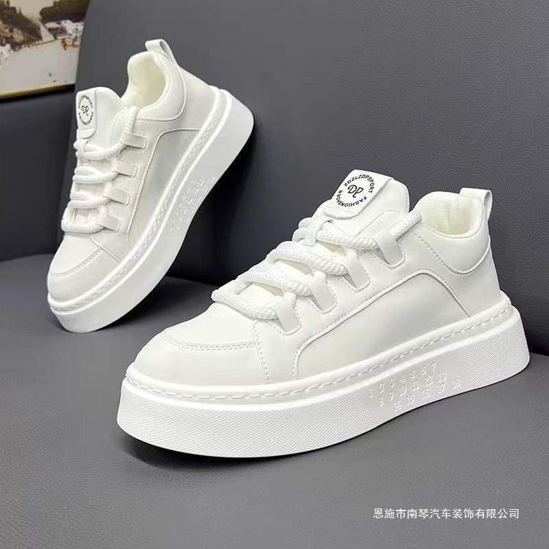 Luxury Thick-Soled Men's Shoes 2025 Fall New Leather White Sneakers Ins Sports Shoes
