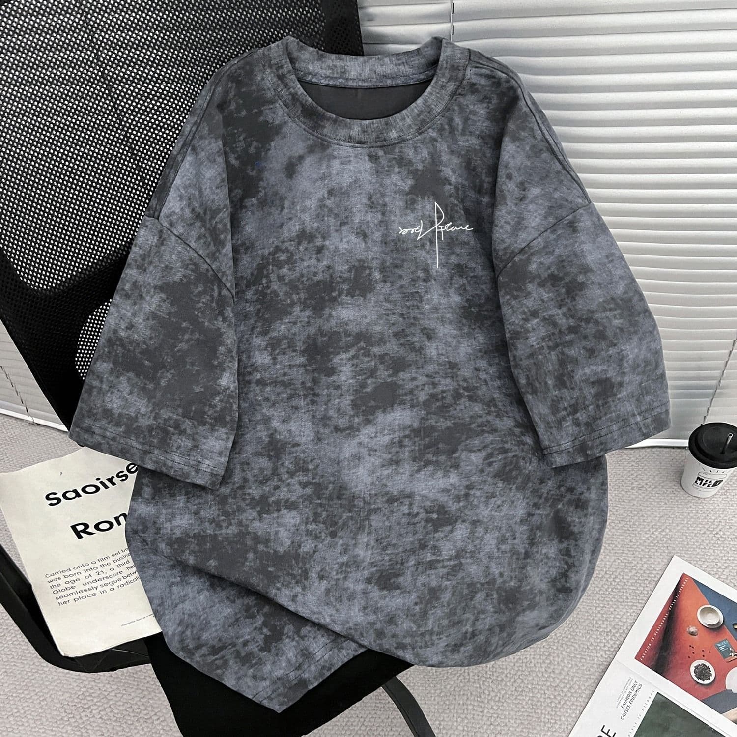 Summer New Tie-Dye Short-Sleeve T-Shirt for Men Versatile Sorona Loose Streetwear Five-Point Top for Teens Antibacterial