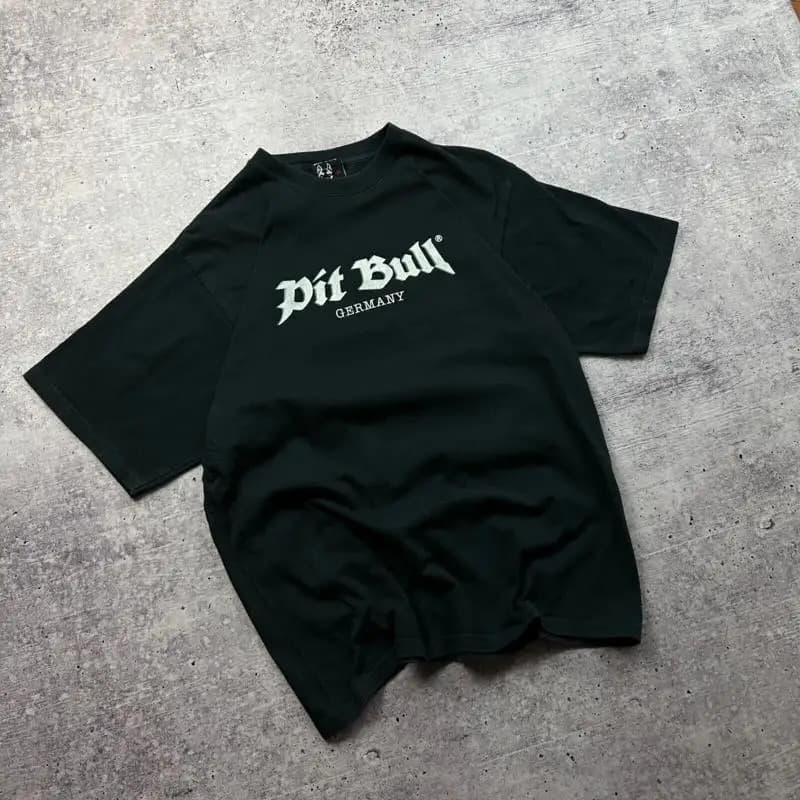 [Cross-border European Code] Vintage Pitbull Rap T-Shirt Black with Large Center Logo