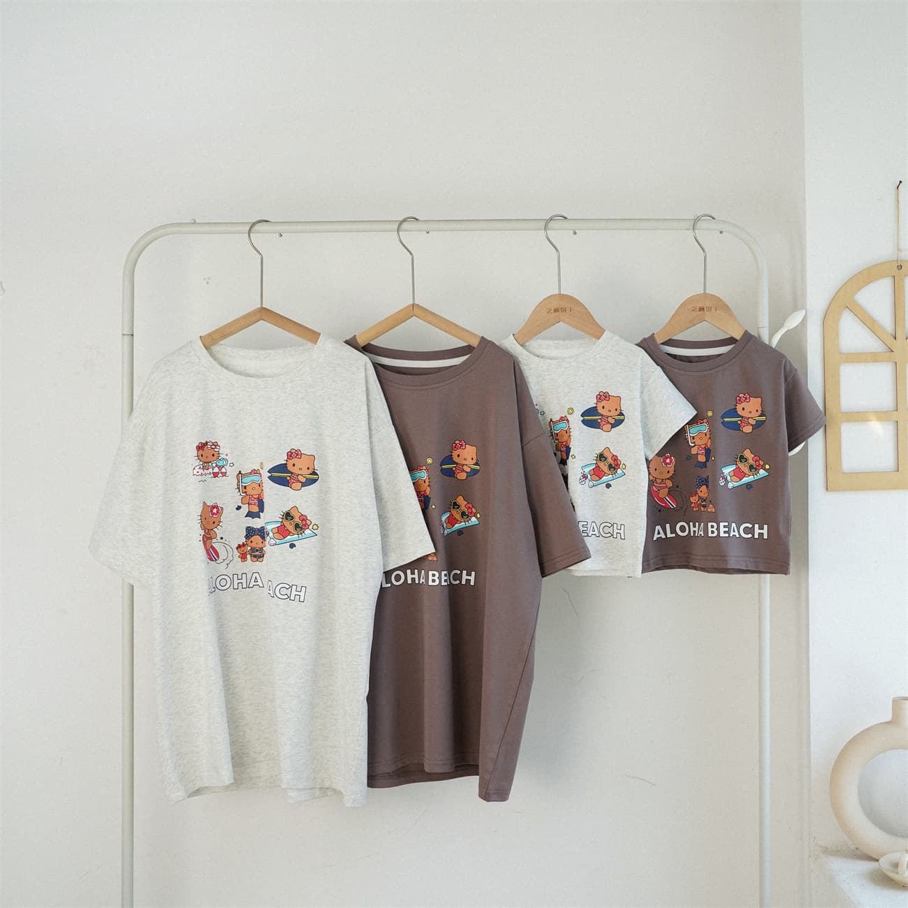 2026 Summer Mother-Daughter Matching Cotton Short Sleeve T-Shirt, Cute Cartoon Cat Half Sleeve Top for Little Girls