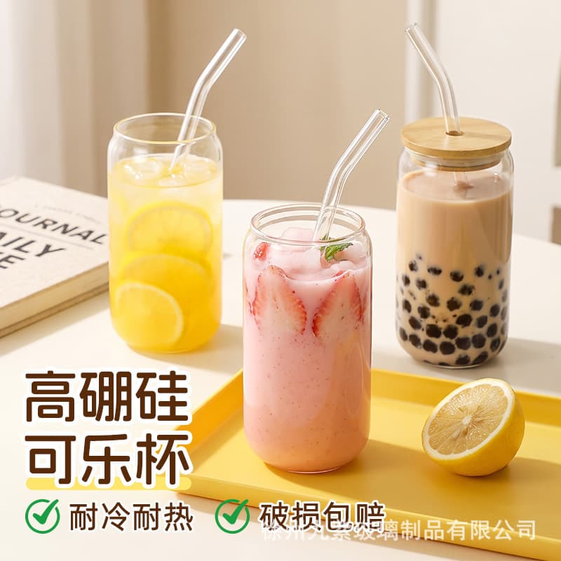 Cross-border new cola cup Internet celebrity glass water cup with lid high borosilicate straw transparent beverage juice cup milk tea cup