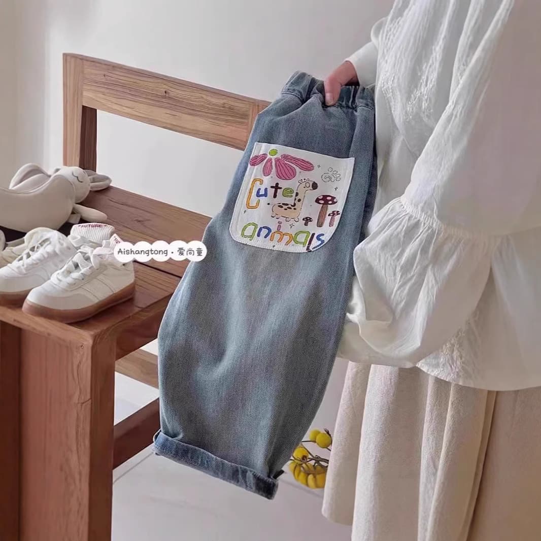 Children's Jeans Spring/Fall 2026 New Style Fashionable Outerwear for Baby Girls Printed Pants