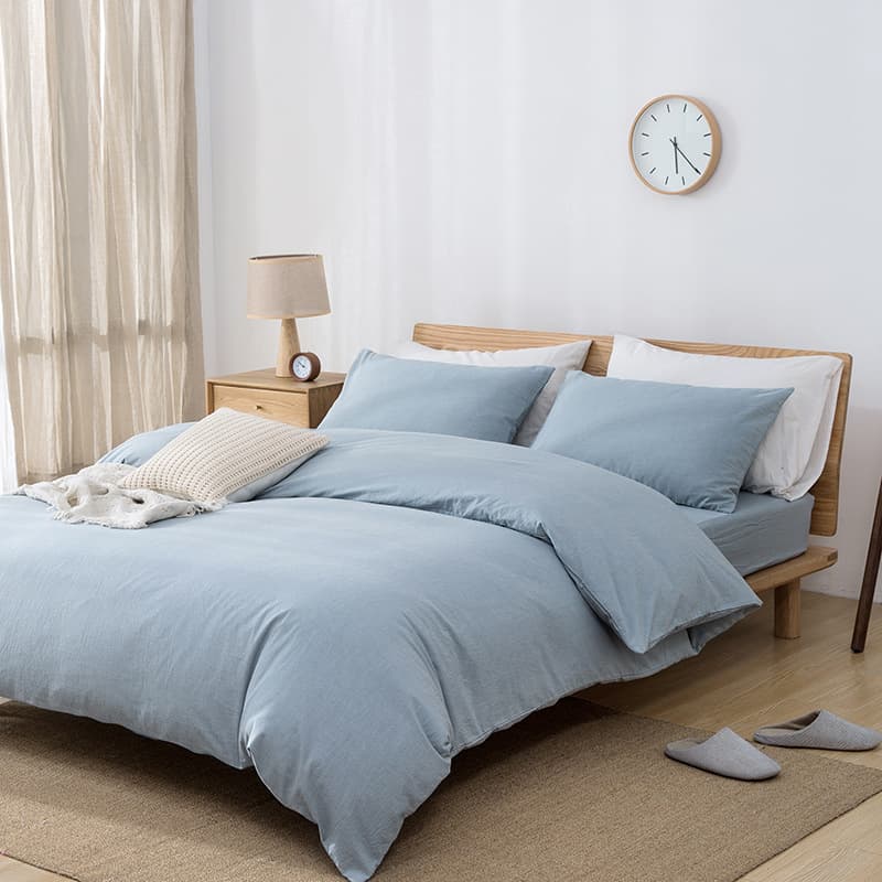 Pure Cotton Washed Cotton 4-Piece Set Simple Quilt Cover, Fitted Sheet, Flat Sheet, Quilt Cover Bedding for B&B, Nantong Home Textiles