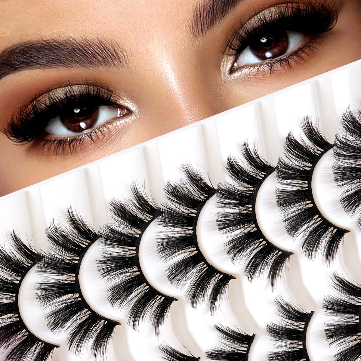 Factory Wholesale 7-Pair Fluffy Faux Mink Eyelashes Multi-layer Thick 3D Chaotic Cross False Lashes