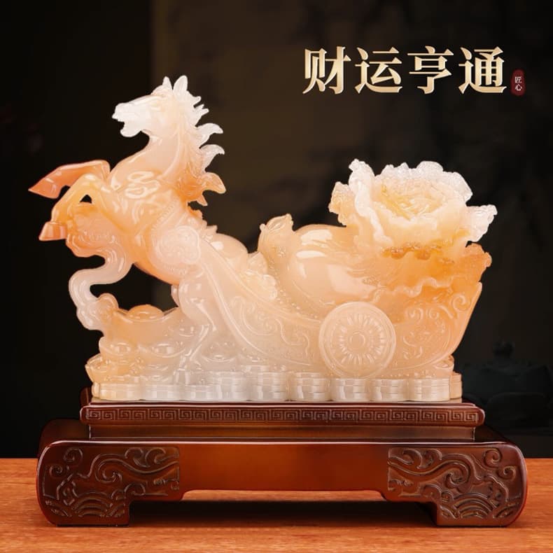 Chinese-style imitation jade "Wealth and Prosperity" horse ornament, jade opening gift, living room/office gift, carving, housewarming gift, wholesale.