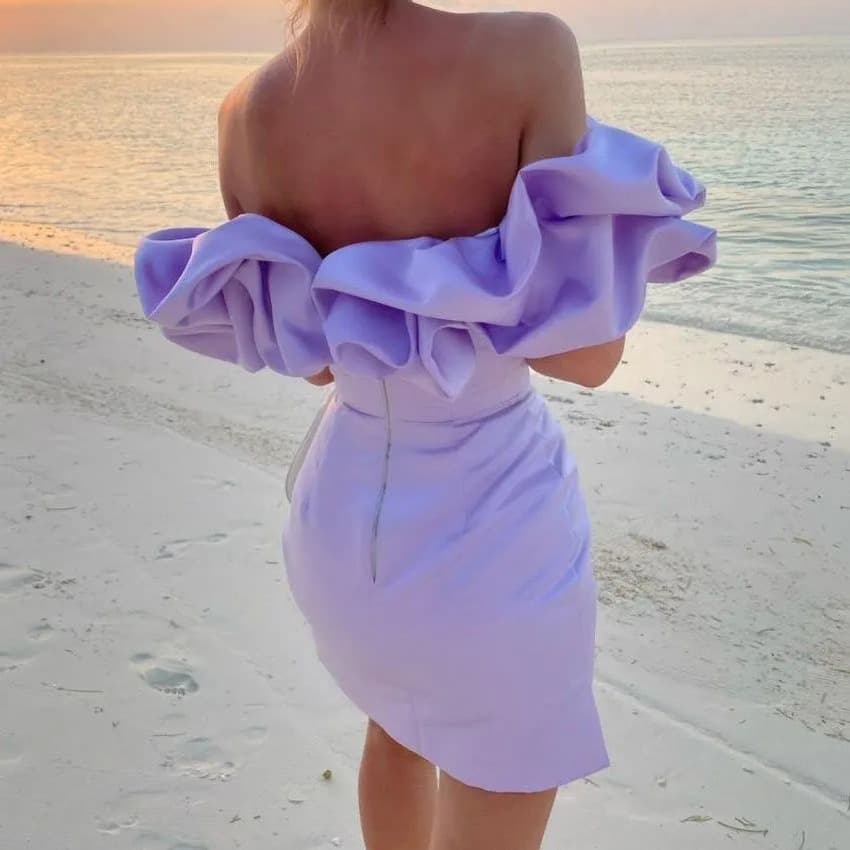 Cross-border European and American Dress 2024 Summer Celebrity Women's Ruffle Sexy Off-Shoulder Elegant Gown Dress