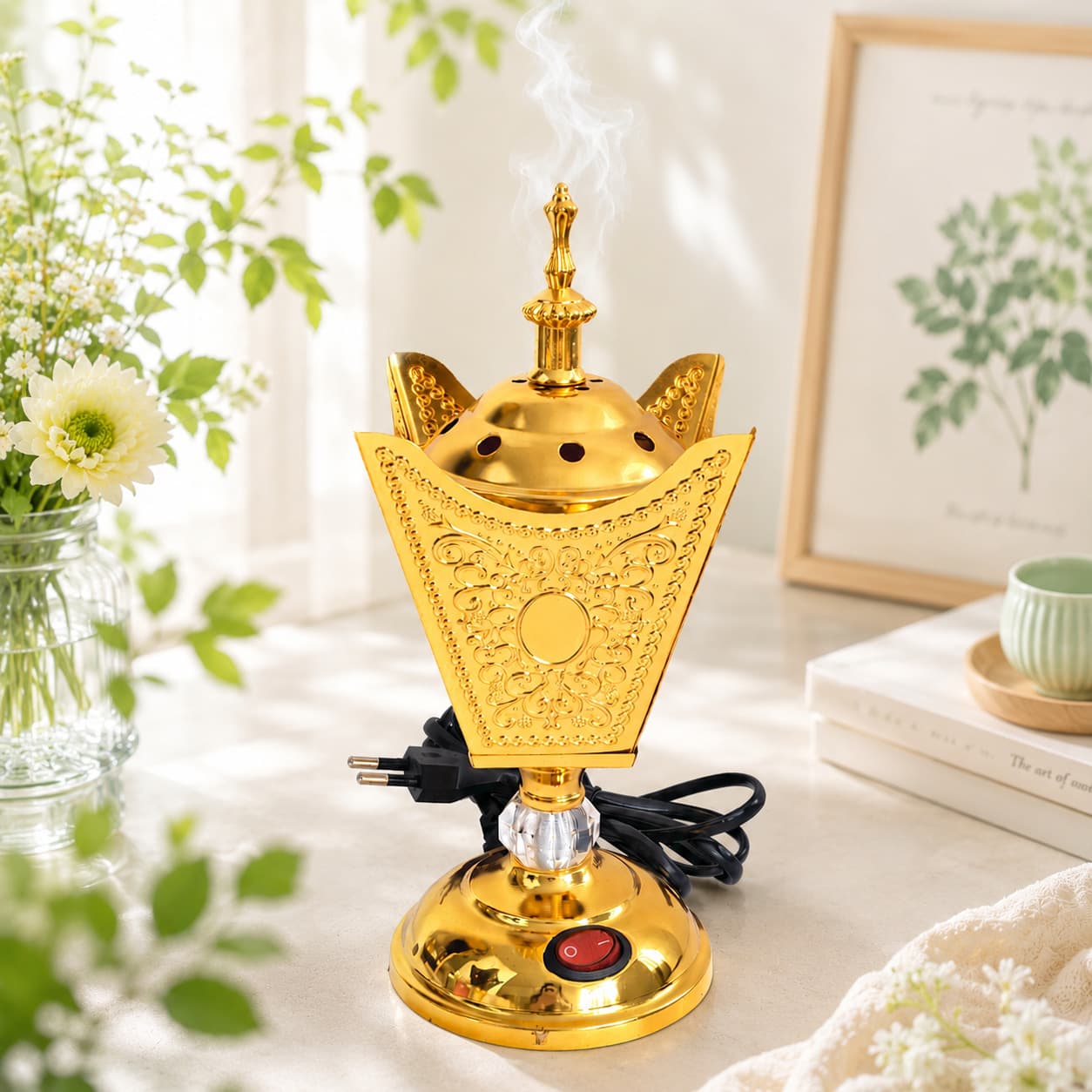 Electric Incense Burner Lamp, Four-Corner Aromatherapy Burner, Middle Eastern Arabic Style