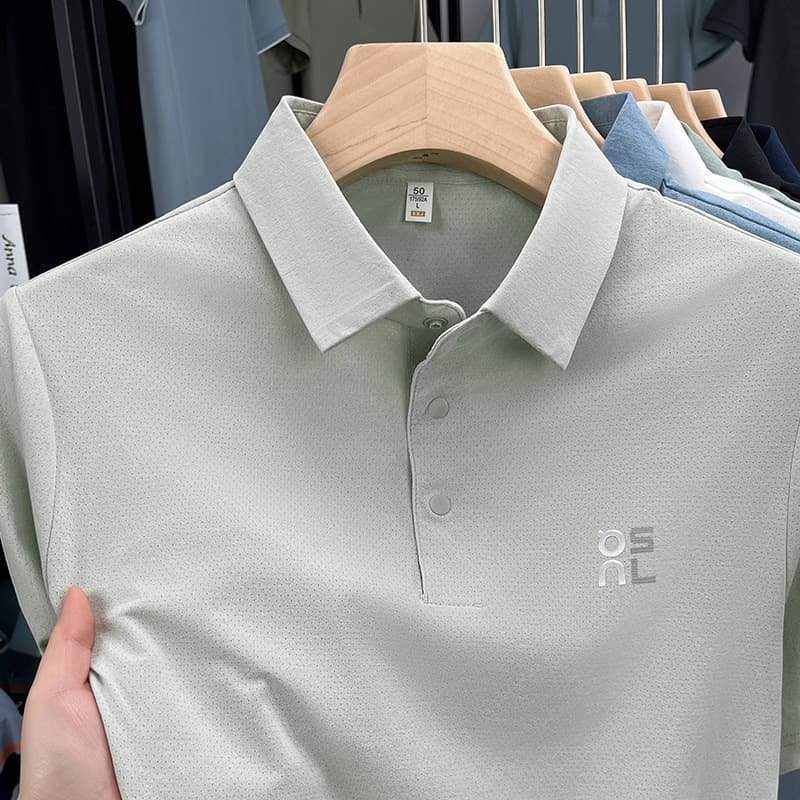 2025 Summer New Ice Silk Men's Short Sleeve Turn-down Collar Polo Shirt Casual Sportswear Breathable Quick-dry T-shirt