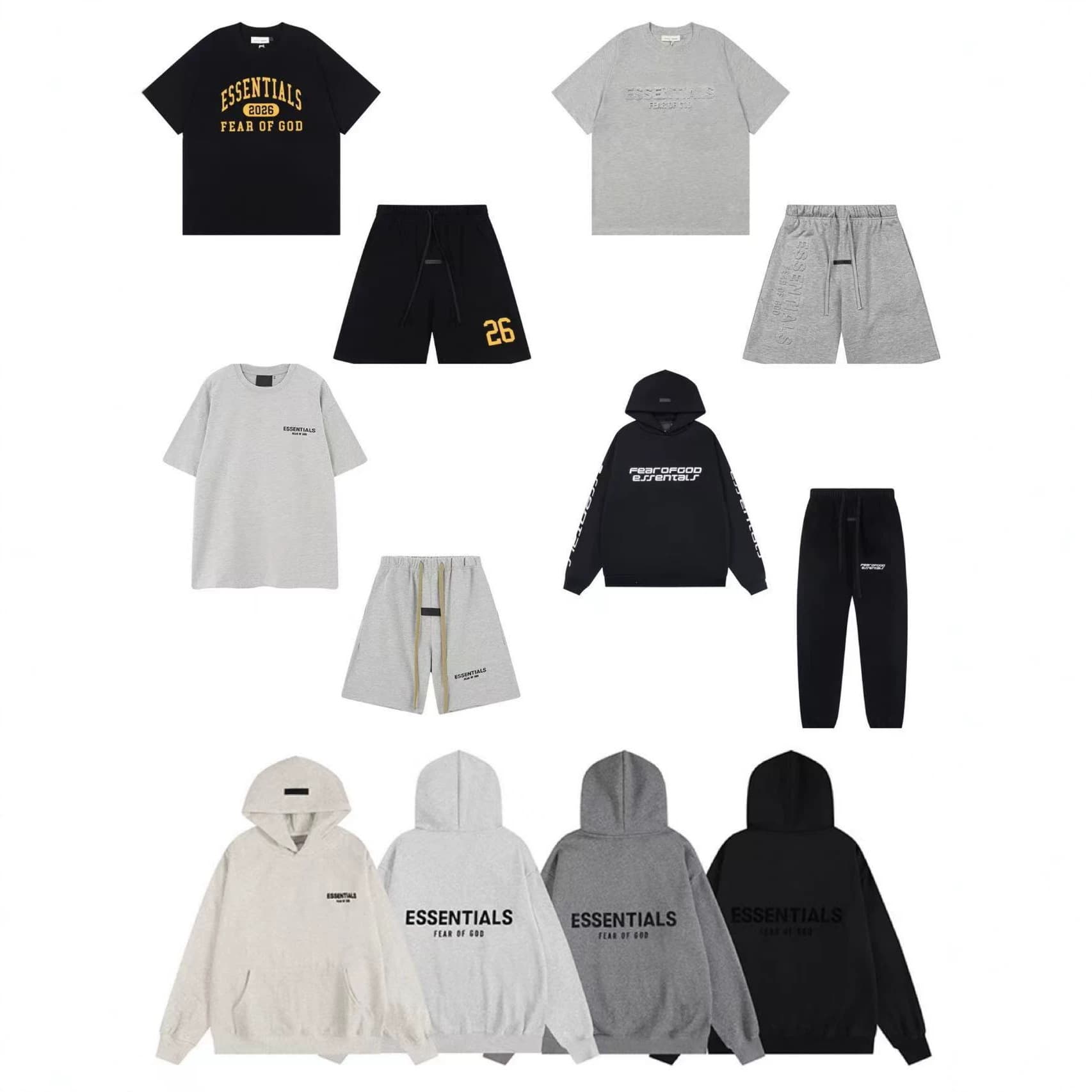 Cross-Border American-Style Fog New Black Letter Essential Pullover Hooded Sweatshirt for Men and Women, Fleece-Lined High Street Hoodie